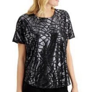 Alfani Women's Animal-Print Velvet Burnout Metalic Lined Top Blouse Size Large